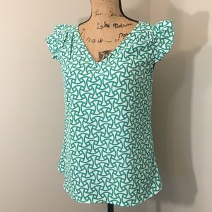 Green and white blouse